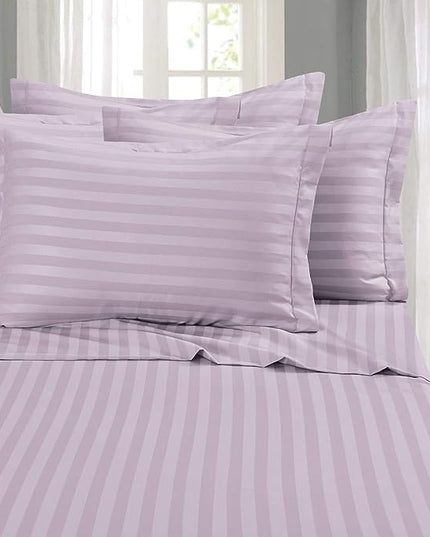 Elegant Comfort Best, Softest, Coziest 6-Piece Sheet Sets! - 1500 Premier Hotel Quality Luxurious Wrinkle Resistant 6-Piece DAMASK STRIPE Bed Sheet Set, King Lavender/Lilac - LeafyLoom