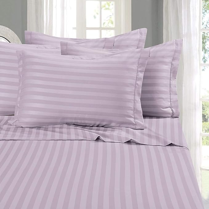 Elegant Comfort Best, Softest, Coziest 6-Piece Sheet Sets! - 1500 Premier Hotel Quality Luxurious Wrinkle Resistant 6-Piece DAMASK STRIPE Bed Sheet Set, King Lavender/Lilac - LeafyLoom