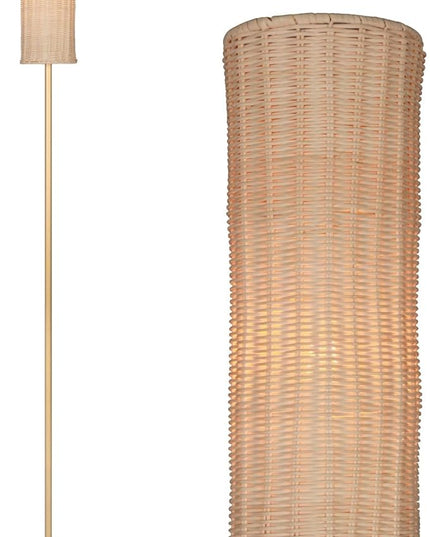 Boho Floor Lamp with Cylindrical Rattan Lampshade, Torchiere lamp for Bedroom, Living Room, Corner Tall Floor Lamp with Dimmable Switch - LeafyLoom