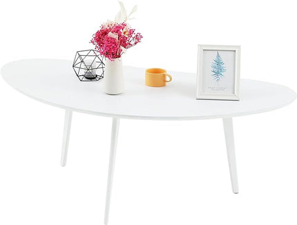 FIRMINANA Mid Century Modern Coffee Table,Large Oval White Coffee Table for Living Room,for Small Spaces,White-47.3" W x 23.63" D x 17.72" H - LeafyLoom