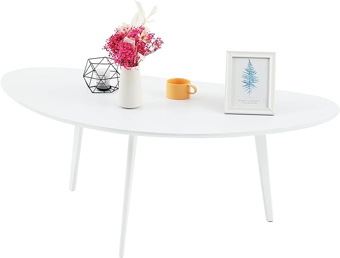 FIRMINANA Mid Century Modern Coffee Table,Large Oval White Coffee Table for Living Room,for Small Spaces,White-47.3" W x 23.63" D x 17.72" H - LeafyLoom