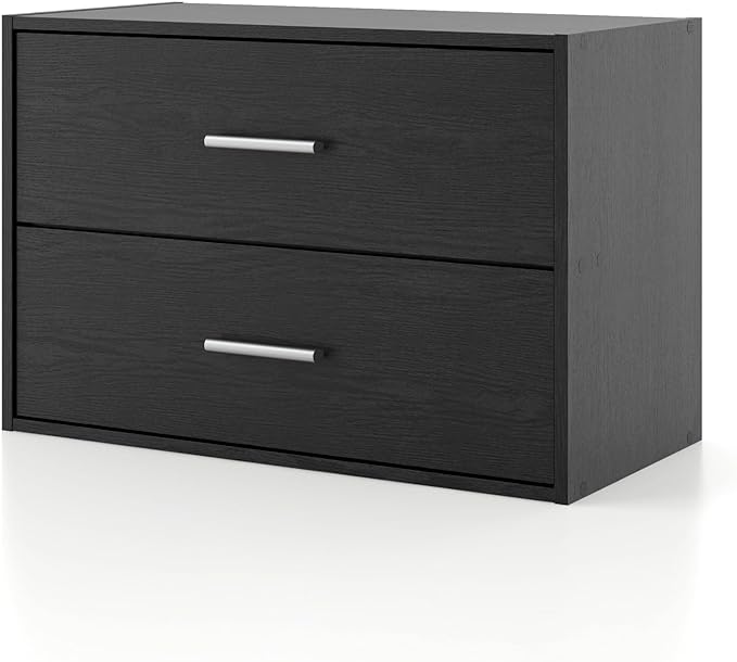 Apexa 2 Wooden Stackable Storage, Small Food Pantry Cabinet, Cajonera De Madera, Underbed Drawer Dorm Teen Room Decor & Bedroom, Home Office, Kitchen, Black - LeafyLoom