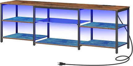 HOOBRO LED TV Stand for 75 Inch TVs with Charging Station, Gaming Entertainment Center with Open Storage, Media TV Console Table, TV Stand for Living Room, Bedroom, Rustic Brown and Black BF21UDDS01 - LeafyLoom