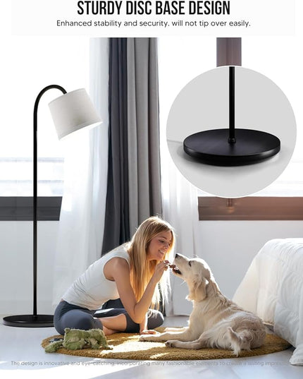 Floor Lamp for Living Room, Dimmable Floor Lamps (3 Color Temperatures and 9w Led Bulb), Standing Lamp with Beige Linen Lamp Shade, Modern Tall Arc Floor Lamp for Bedroom, Office, Study - LeafyLoom