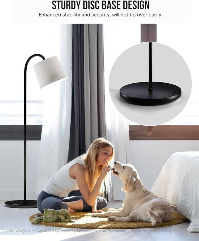 Floor Lamp for Living Room, Dimmable Floor Lamps (3 Color Temperatures and 9w Led Bulb), Standing Lamp with Beige Linen Lamp Shade, Modern Tall Arc Floor Lamp for Bedroom, Office, Study - LeafyLoom