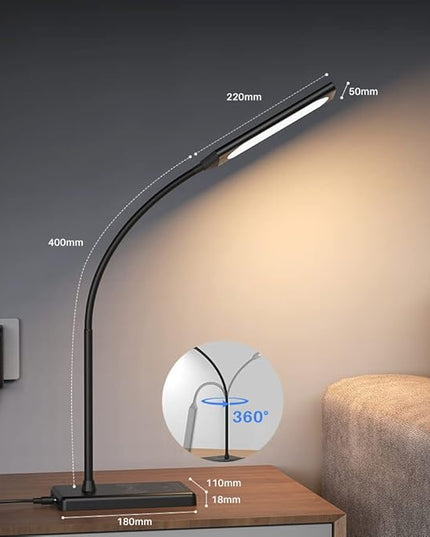 LED Desk Lamp, Touch Adjustable Table Lamp with 10W Wireless Charging 5 Modes and 6 Brightness Levels Eye Protection Reading Light 48 LED Memory Function Home Office Desk Light Black - LeafyLoom