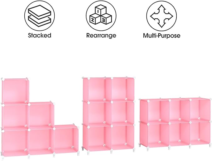 HOMIDEC 6-Cube Storage Shelf, Storage Bookcase Bookshelf with Metal Hammer, Storage Cubes Organizer Cabinet for Kids, Closet, Bedroom, Bathroom, (11.8x11.8x11.8 inch), Light Pink - LeafyLoom