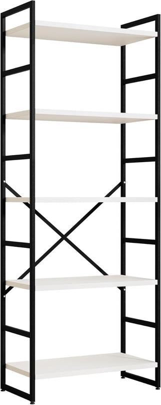 Shintenchi 5 Tiers Bookshelf, Classically Tall Bookcase Shelf,Industrial Book Rack,Modern Book Holder in Bedroom/Living Room/Office, Storage Rack Shelves for Books/Movies,11.8" Dx23.6 Wx62.2 H,White - LeafyLoom