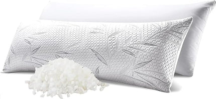 WhatsBedding Memory Foam Body Pillow for Adults with Zipperd Rayon Derived from Bamboo Cover, Breathable Long Pillow for Side Sleeper, Shredded Memory Foam Stuffing, Grey Leaf - LeafyLoom