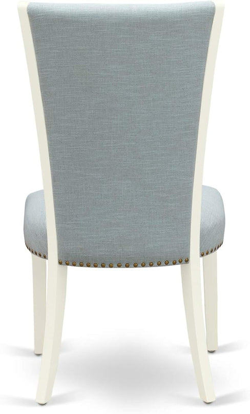 East West Furniture Norfolk 5 Piece Set Includes a Rectangle Dining Room Table with Butterfly Leaf and 4 Baby Blue Linen Fabric Parsons Chairs, 32x54 Inch, NFVE5-WHI-15 - LeafyLoom