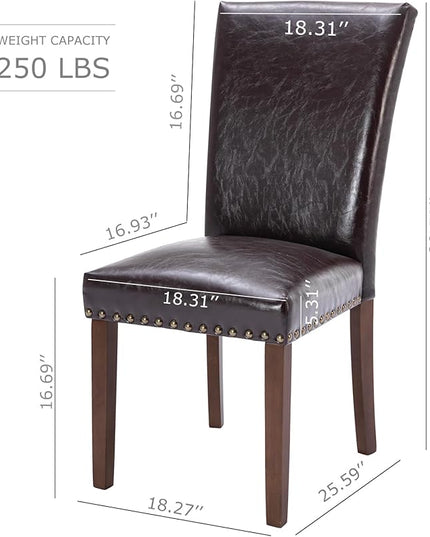 COLAMY Upholstered Parsons Dining Chairs Set of 6, PU Leather Dining Room Kitchen Side Chair with Nailhead Trim and Wood Legs - Dark Brown - LeafyLoom