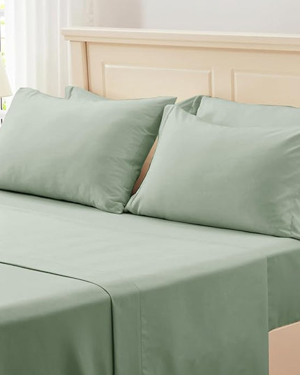 Anluoer Queen Comforter Set 7 Piece, Sage Green Bed in a Bag with Sheets, All Season Ruffle Shabby Chic Bedding Sets with 1 Comforter, 2 Pillow Shams, 2 Pillowcases, 1 Flat Sheet, 1 Fitted Sheet - LeafyLoom