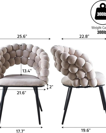 White Woven Velvet Barrel Accent Chairs with Black Metal Legs, Upholstered Armchair for Dining Room Vanity Living Room - LeafyLoom