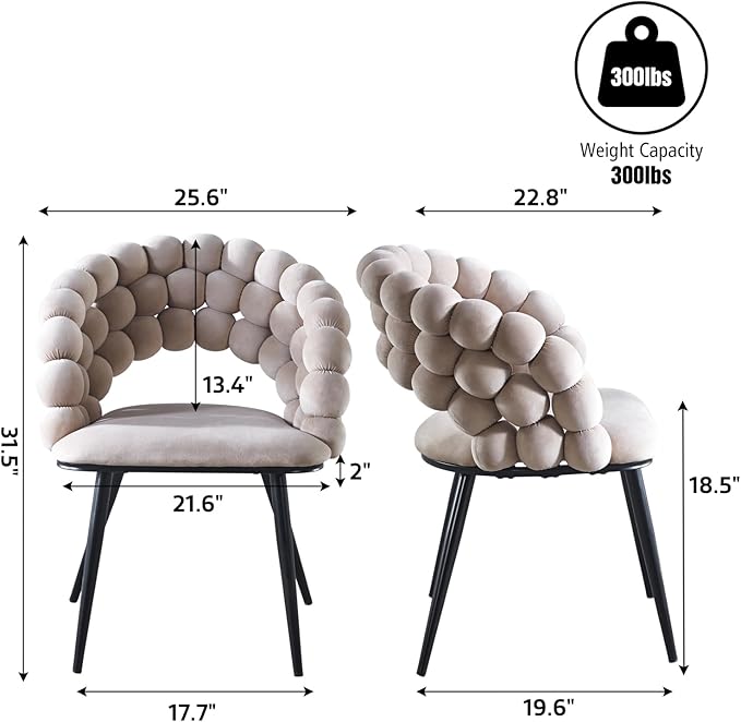 White Woven Velvet Barrel Accent Chairs with Black Metal Legs, Upholstered Armchair for Dining Room Vanity Living Room - LeafyLoom