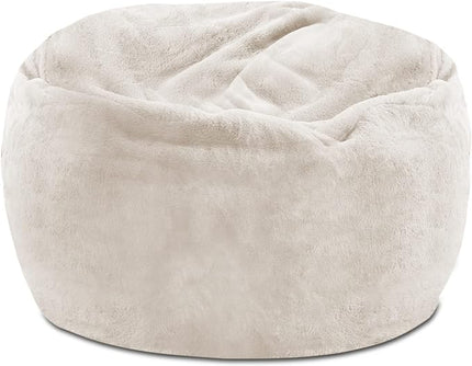 Posh Creations Structured Comfy Bean Bag Chair for Gaming, Reading, and Watching TV, 100in Round Classic Bean Bag, Rabbit Fur - Cream, Faux Rabbit Fur - Cream - LeafyLoom