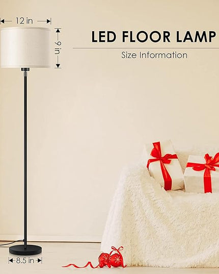 BoostArea Floor Lamps for Living Room Bedroom, 9W Modern Standing Lamp with 3 Color Temperature, Simple Floor Lamp, Beige Linen Shade, On/Off Foot Switch, Tall Pole Lamp for Office, Classroom, Den - LeafyLoom