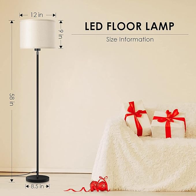 BoostArea Floor Lamps for Living Room Bedroom, 9W Modern Standing Lamp with 3 Color Temperature, Simple Floor Lamp, Beige Linen Shade, On/Off Foot Switch, Tall Pole Lamp for Office, Classroom, Den - LeafyLoom