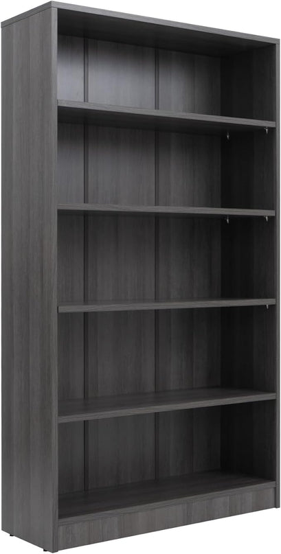 STARY 5 Shelf Carbon Black Bookcase 60 inch Tall Wood Bookshelf for Bedroom - LeafyLoom