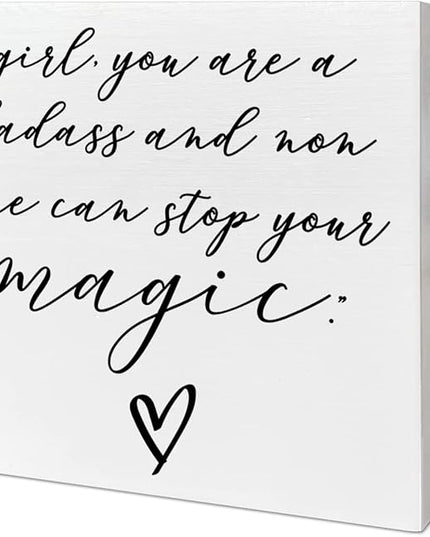 Home Office Desk Wooden Box Sign Decor, Girl Non One Can Stop Your Magic, Inspirational Quotes Desk Decor Motivational Desk Decorations for Women Girls Teens Student Office Classroom School - LeafyLoom