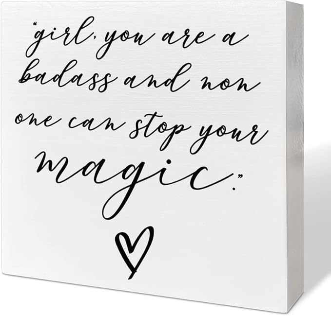 Home Office Desk Wooden Box Sign Decor, Girl Non One Can Stop Your Magic, Inspirational Quotes Desk Decor Motivational Desk Decorations for Women Girls Teens Student Office Classroom School - LeafyLoom