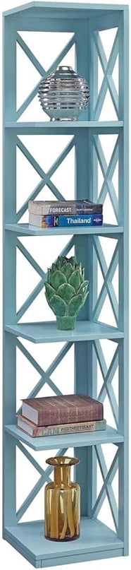 Convenience Concepts Oxford 5 Tier Corner Bookcase, Sea Foam - LeafyLoom
