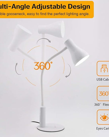 LED Desk Lamp, 3 Lighting Modes and 6 Brightness Levels, 10W Flexible Gooseneck Table Lamp for Living Room and Study, Remote Control with Timing Function, AC Adapter Included (White) - LeafyLoom