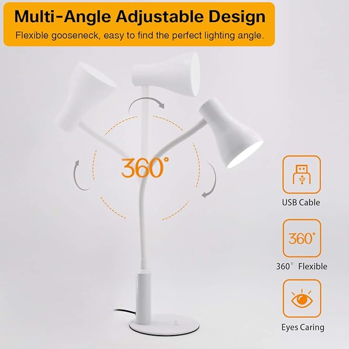 LED Desk Lamp, 3 Lighting Modes and 6 Brightness Levels, 10W Flexible Gooseneck Table Lamp for Living Room and Study, Remote Control with Timing Function, AC Adapter Included (White) - LeafyLoom