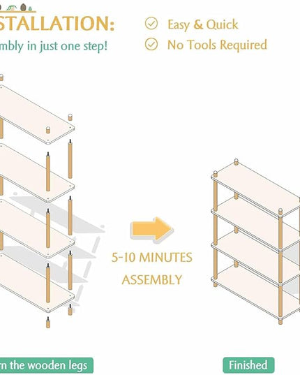 IOTXY 4-Tier Wooden Shelf Bookcase - Modern Open Bookshelf, Free Standing Storage Rack, Multifunctional Display Stand for Home and Office, White, Rectangle - LeafyLoom