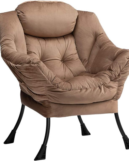 AbocoFur Modern Fabric Large Lazy Chair, Accent Oversized Comfy Reading Chair, Thick Padded Cozy Lounge Chair with Armrest, Steel Frame Leisure Sofa Chair for Living Room, Bedroom, Dorm, Dark Brown - LeafyLoom