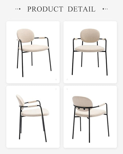 COLAMY Boucle Dining Chairs Set of 4, Fabric Dining Chairs Set of 4 with Arms, Upholstered Dining Armchairs with Back for Kitchen,Dining Room, Beige - LeafyLoom
