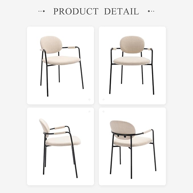 COLAMY Boucle Dining Chairs Set of 4, Fabric Dining Chairs Set of 4 with Arms, Upholstered Dining Armchairs with Back for Kitchen,Dining Room, Beige - LeafyLoom