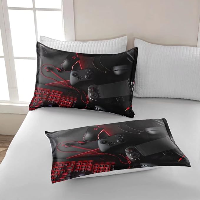 Gaming Comforter for Boys Teens,Game Bedding Sets Full,Kids Gamer Comforter Set,Video Game Bedroom Decor,Gamepad Controller Duvet Insert All Season 3 Piece 1 Comforter and 2 Pillowcases - LeafyLoom