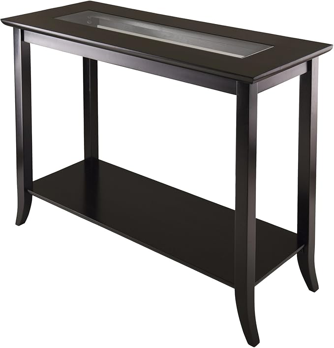 Winsome Genoa Rectangular Coffee Table with Glass Top and Shelf & Genoa Occasional Table, Dark Espresso - LeafyLoom