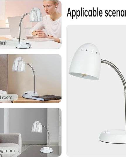 Eye-Caring Table Lamp of Simple Designs Home E26 Led Screw Basic Metal Desk Lamp with Flexible Gooseneck Hose Neck Study Lamp for Bedroom Office Living Room Convenient On/Off Switch(White) - LeafyLoom