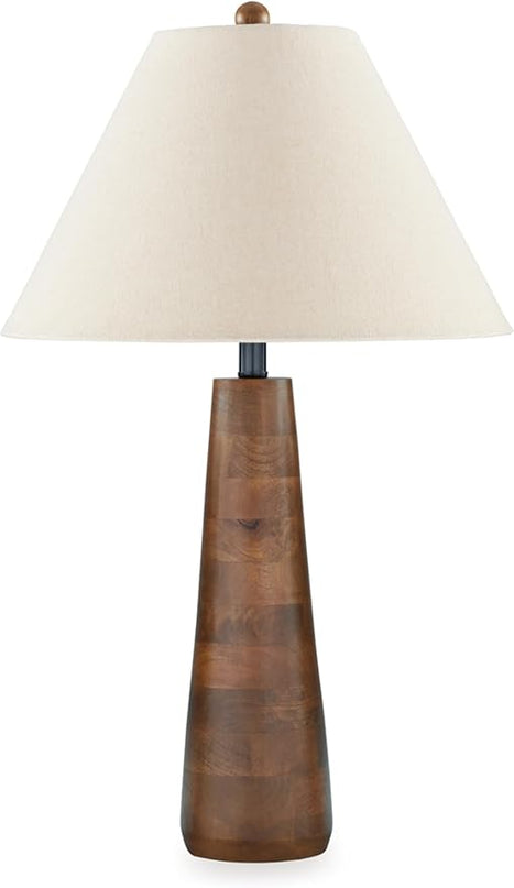 Signature Design by Ashley Danset Contemporary Wood Table Lamp with 3-Way Switch, Light Brown - LeafyLoom