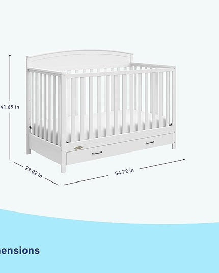 Graco Benton 5-in-1 Convertible Crib with Drawer (White) - Converts from Baby Crib to Toddler Bed, Daybed and Full-Size Bed, Fits Standard Full-Size Crib Mattress, Adjustable Mattress Support Base - LeafyLoom