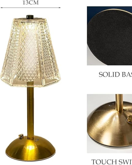Cordless Metal Desk Lamp, Touch Sensor Control LED Table Lamp,3 Color Stepless Dimmable Battery Powered Lamp,Night Light for Kids Nursery,Bedroom/Desk/Cafe (Gold-2) - LeafyLoom