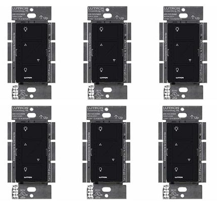 Lutron Caseta Original Smart Dimmer Switch (Lutron Smart Hub Required), for LED Lights, 150 Watt, Single-Pole/3-Way, No Neutral Required, PD-6WCL-BL 6-PACK, Black, 6 Pack Lutron