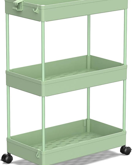 SPACEKEEPER Rolling Storage Cart 3 Tier, Bathroom Cart Organizer Laundry Room Organizer Utility Cart Mobile Shelving Unit Multi-Functional Shelves for Office, Kitchen, Bathroom, Green - LeafyLoom