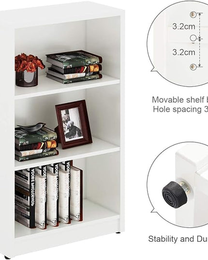 3 Shelf Wood Bookcase Freestanding Display Shelf Adjustable Layers Bookshelf for Home Office Library Small Narrow Space(White, 3-Layers,24.4W x 11.6D x 44.1H inch) - LeafyLoom