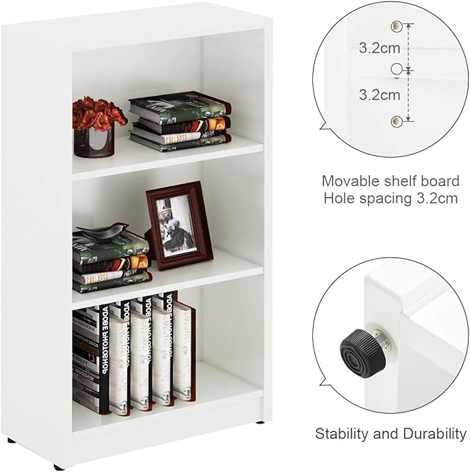3 Shelf Wood Bookcase Freestanding Display Shelf Adjustable Layers Bookshelf for Home Office Library Small Narrow Space(White, 3-Layers,24.4W x 11.6D x 44.1H inch) - LeafyLoom