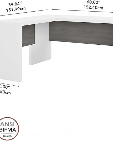 Bush Business Furniture Echo L Shape Desk with Wire Management | Corner Computer Table with Quick-to-Assemble Hardware | Home Office Credenza, 60W, Pure White and Modern Gray - LeafyLoom