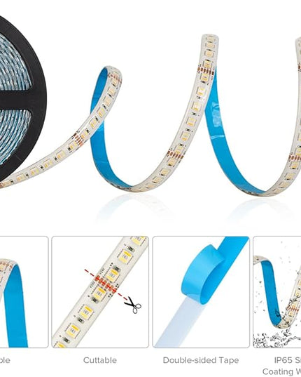 BTF-LIGHTING RGBCCT 5 Colors in 1 LED Tape Lights 5050SMD RGBWW RGB+Dimmable Color Temperature 2700K-6500K 16.4ft 96LED/m 480LED IP65 DC24V White PCB for Home Decoration(No Adapter or Controller) BTF-LIGHTING