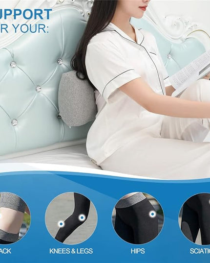 JEMA Memory Foam Lumbar Support Pillow for Office Chair, Car, Bed, for Lower Back Pain Relief, Great as Lumbar Pillow, Under Knee Pillow, Leg Rest Pillow, Headrest, Grey - LeafyLoom