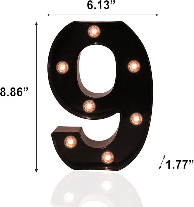 Light Up Black Alphabet Marquee Number Sign LED Marquee Number Lights Sign for Night Light Home Bar Christmas Lamp Birthday Party Wedding Decoration 9 - LeafyLoom