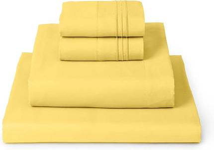 Mellanni Twin Sheets Set - 4 Piece Iconic Collection Bedding Sheets & Pillowcases - Luxury, Ultra Soft, Cooling Bed Sheets - Deep Pocket up to 16 inch - 4 PC (Twin, Yellow w/Extra Pillow Case) - LeafyLoom