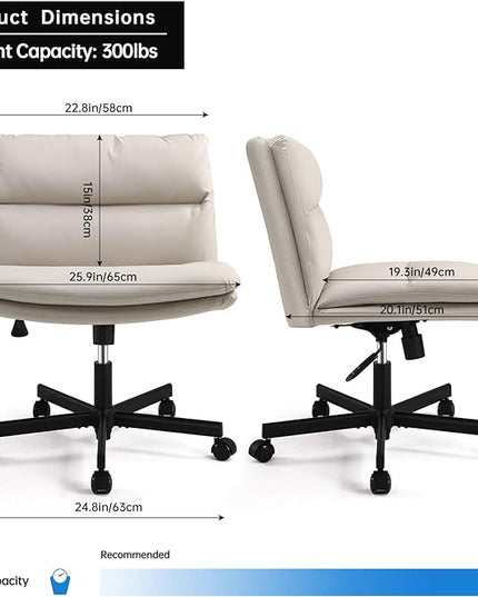 EMIAH Armless Office Desks Chair with Wheels PU-Padded Vanity Chair Mid-Back Ergonomic Home Office Computer Chair Comfortable Adjustable Swivel Task Chair with Thickened Cushion… - LeafyLoom