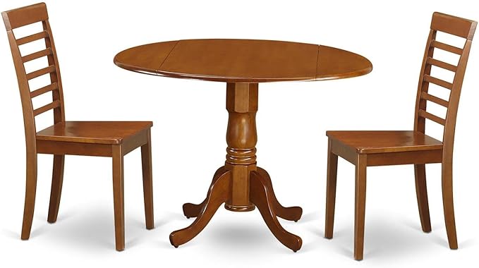 East West Furniture DLML3-SBR-W 3 Piece Kitchen Set for Small Spaces Contains a Round Table with Dropleaf and 2 Dining Room Chairs, 42x42 Inch - LeafyLoom