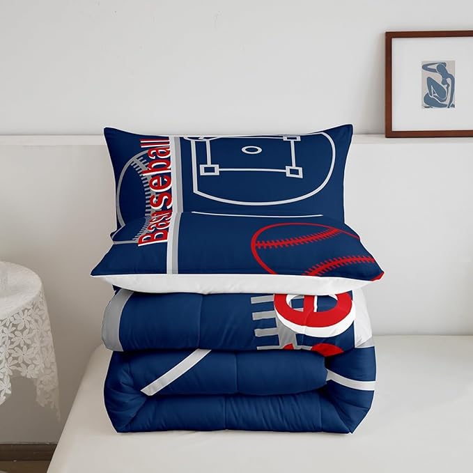 Feelyou Baseball Bedding Set Full Size Sports Game Comforter Set for Kids Boys Girls Decor Baseball Gaming Comforter Microfiber Ball Duvet Set Bedroom Quilt Set - LeafyLoom
