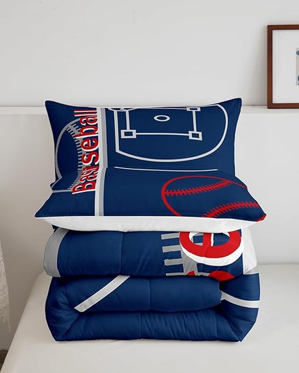 Feelyou Baseball Bedding Set Twin Size Sports Game Comforter Set for Kids Boys Girls Decor Baseball Gaming Comforter Microfiber Ball Duvet Set Bedroom Quilt Set - LeafyLoom